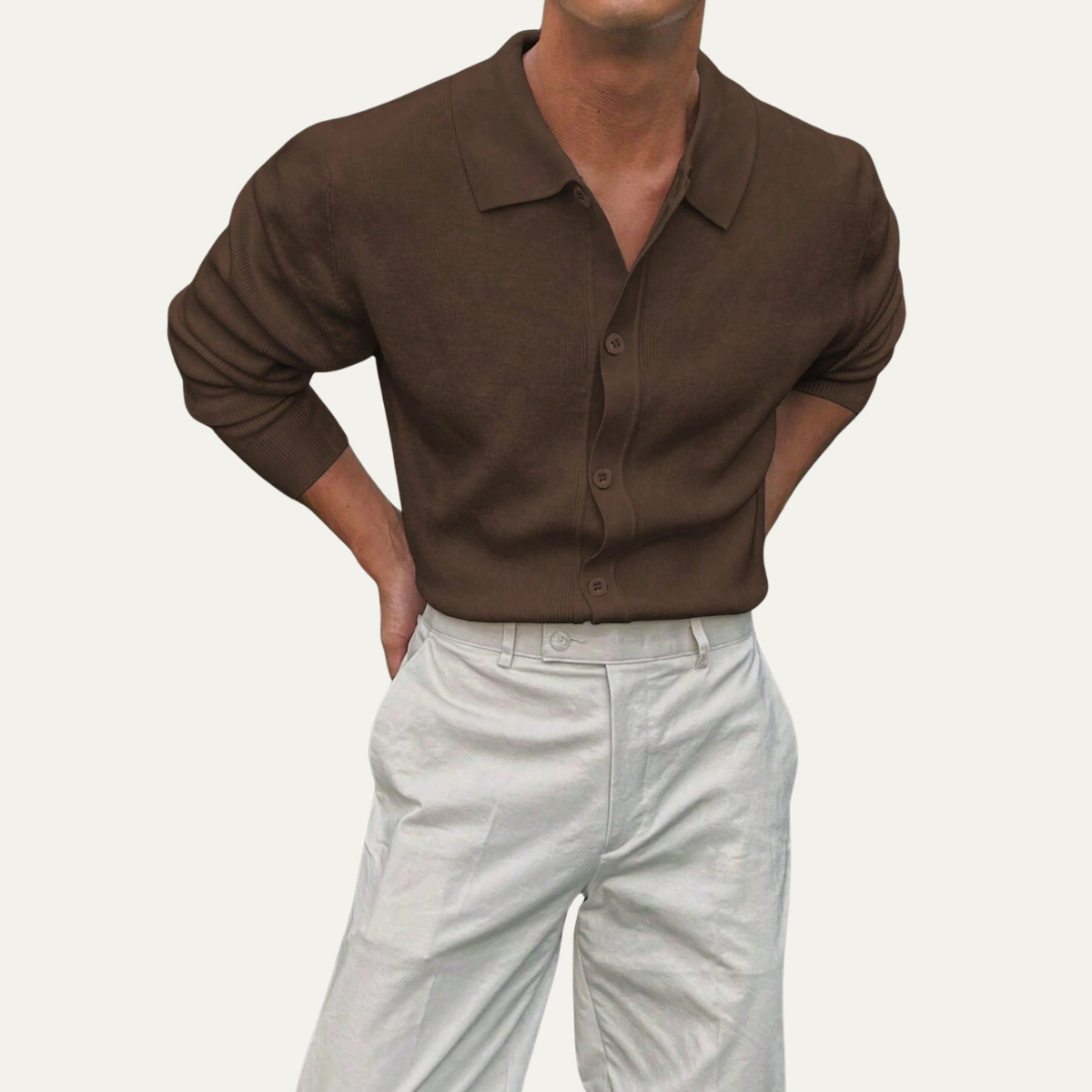The Inverness Men’s Long Sleeve Button Up Knit Polo Shirt