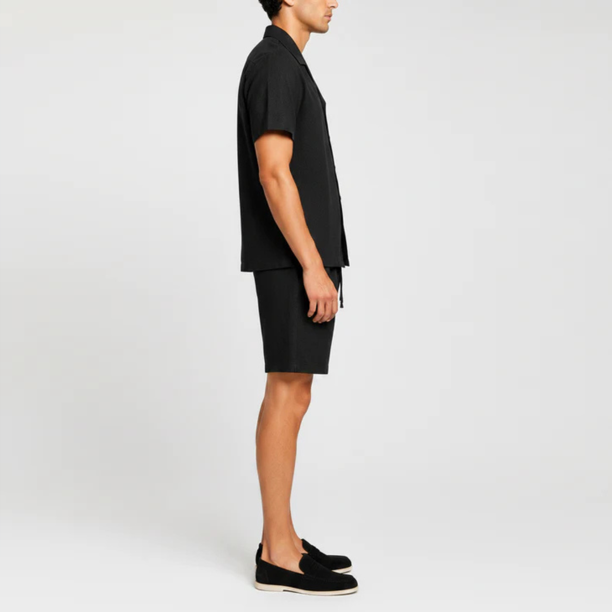 The Jacksonville Men's Linen Collar Shirt & Drawstring Shorts Set - Black