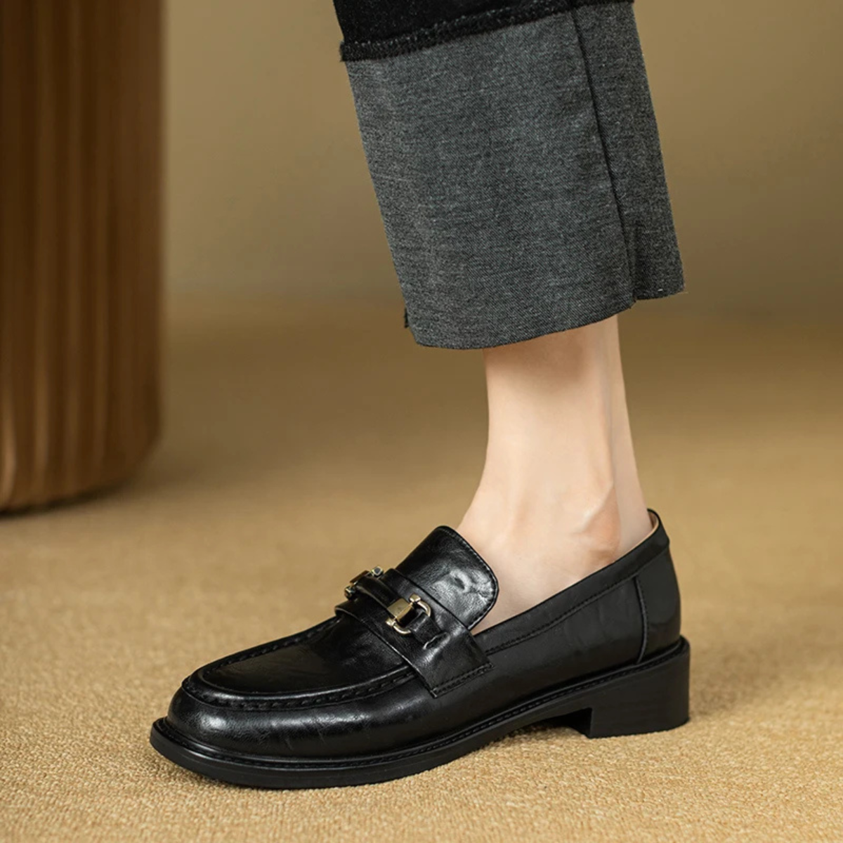 The Montepulciano Men’s Classic Slip On Leather Loafers with Metal Buckle