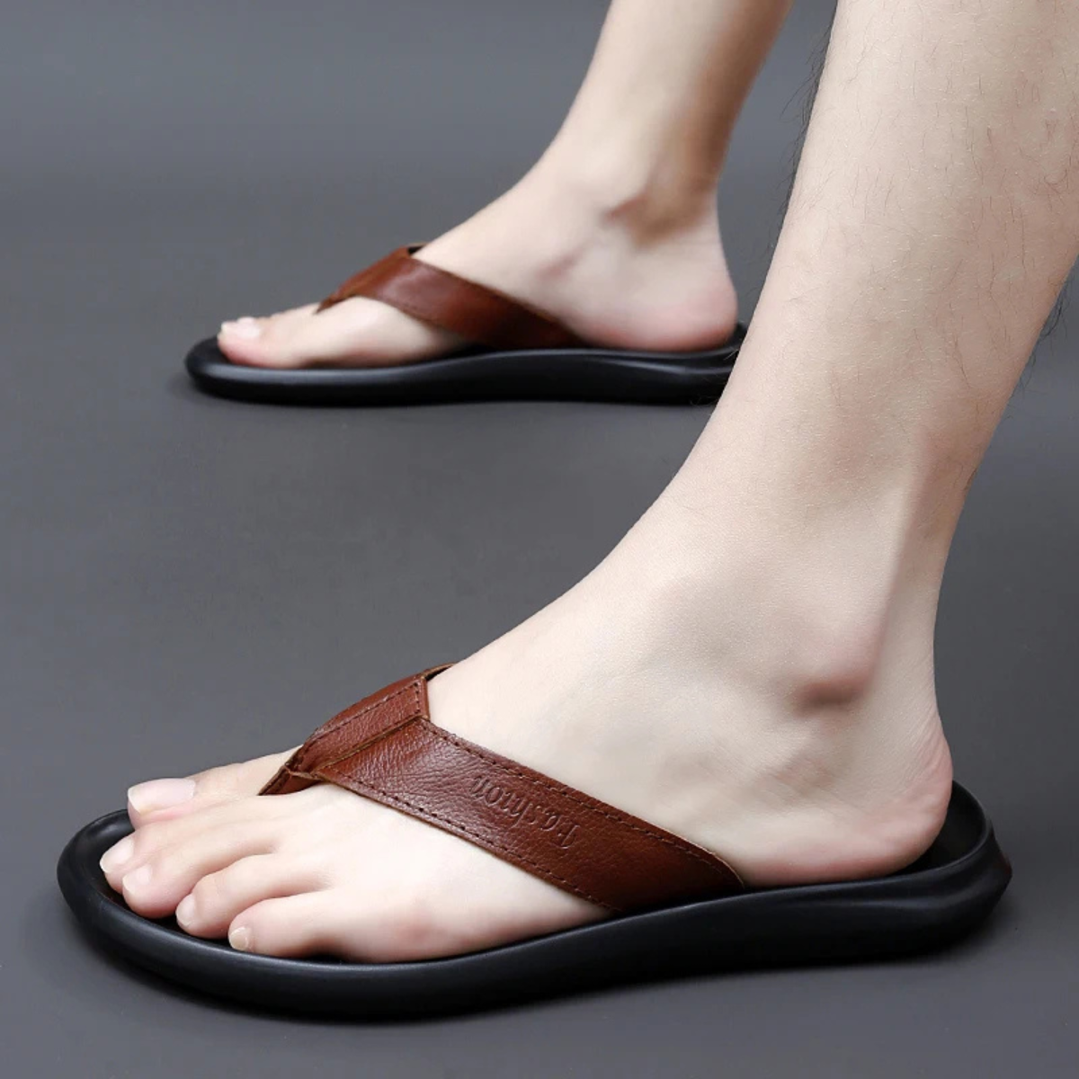 The Brunate Men’s Leather Thongs Summer Flip Flops