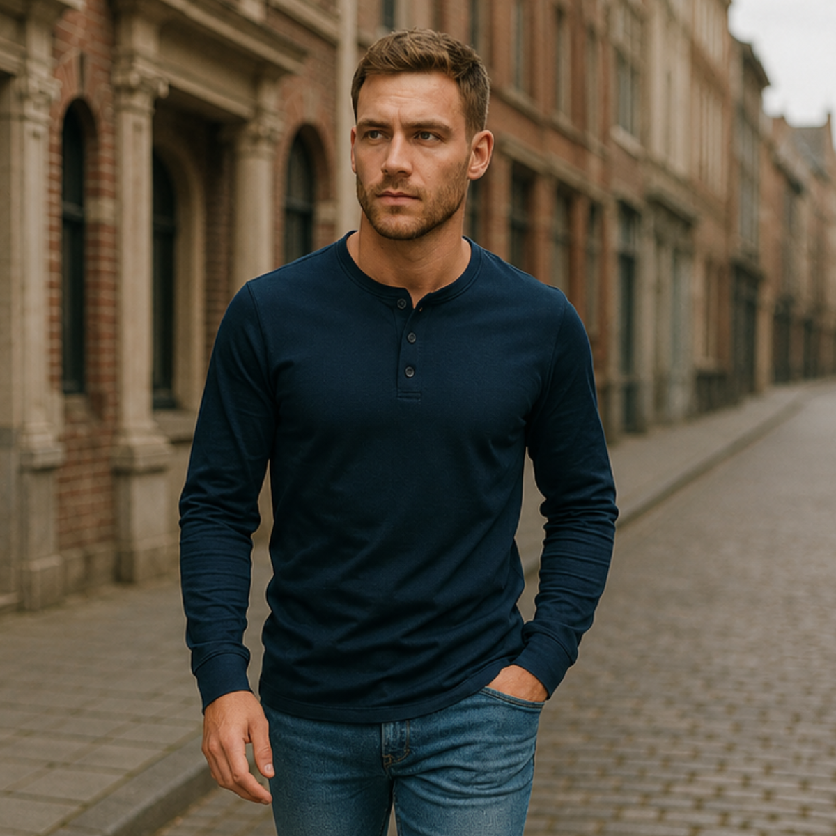 The Venice Men's Casual Button Neck Cotton Tee