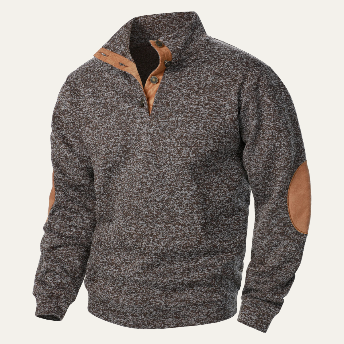 The Oakcrest Men's Stand Collar Fleece Jumper with Suede Elbow Patches