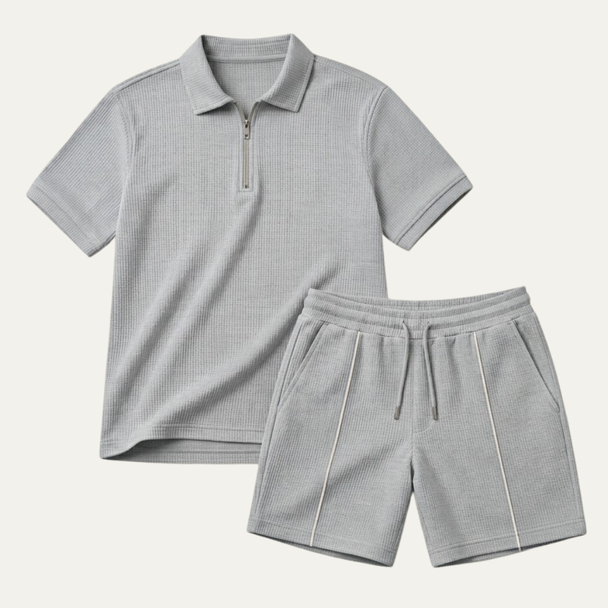 The Alba Men's Textured Zip Polo Shirt and Shorts Set