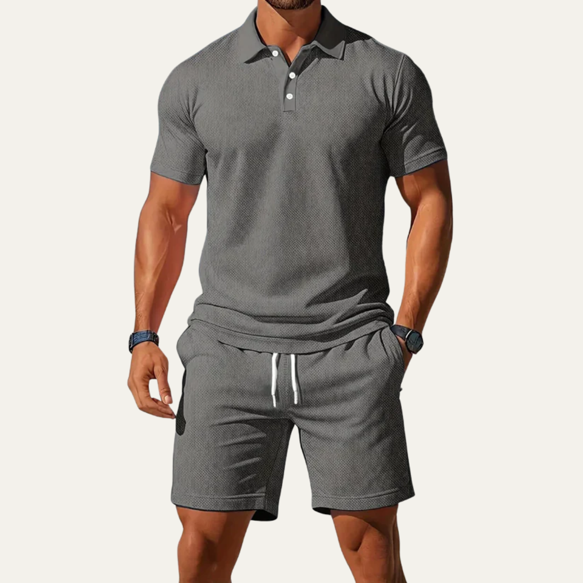 The St. Louis Men's Waffle Knit Polo Shirt & Shorts Set