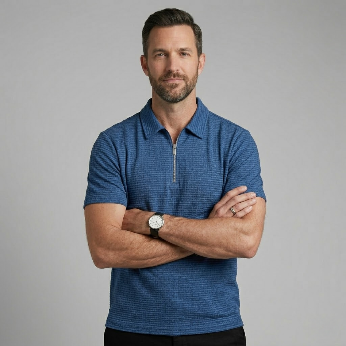 Men’s Waffle Knit Half Zip Polo Shirt