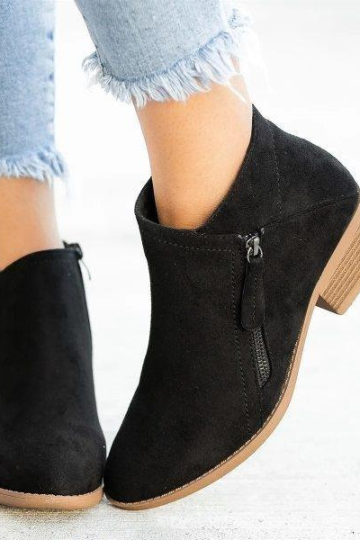 Women's Western Ankle Boots with Side Zipper Block Heel