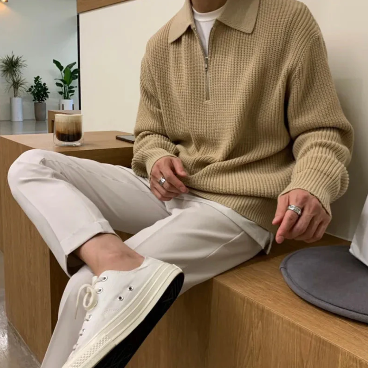 The Siena Men's Half Zip Knit Ribbed Jumper
