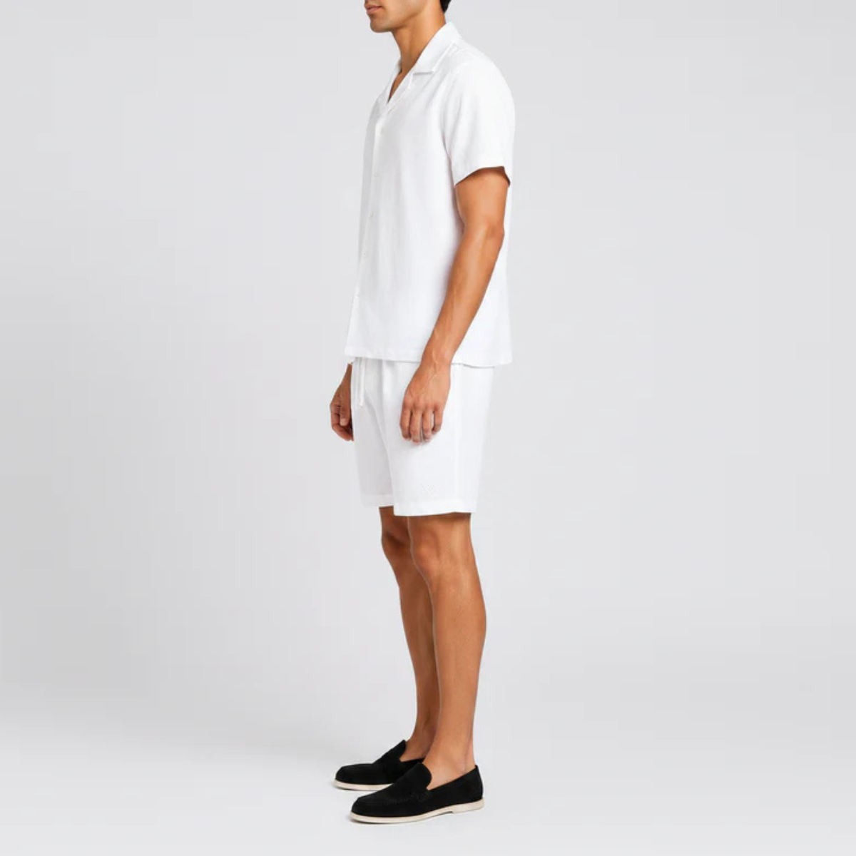 The Orlando Men's Linen Collar Shirt & Drawstring Shorts Set - White