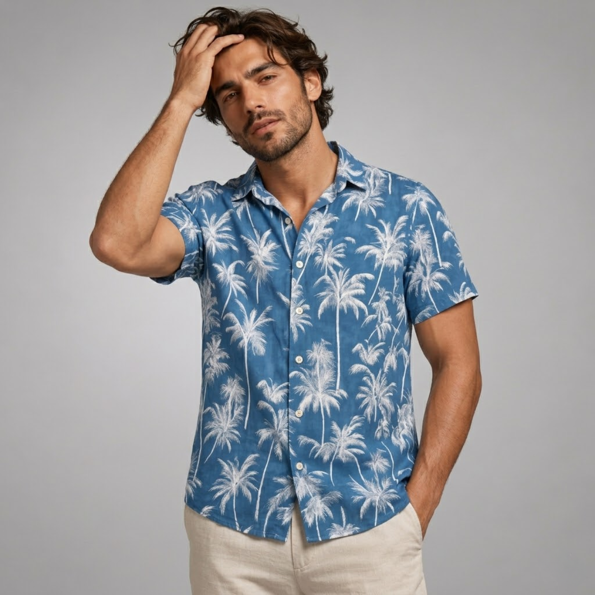 The Cotswolds Men’s Palm Tree Print Short Sleeve Shirt