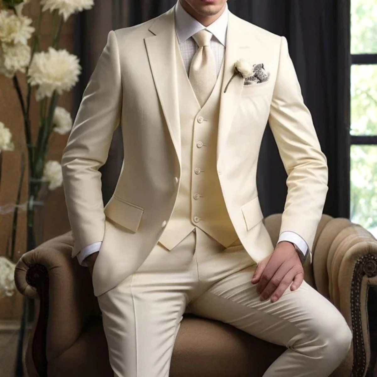 The Cisternino Men’s Wedding 3 Piece Suit – Slim Fit Jacket Gilet Tousers