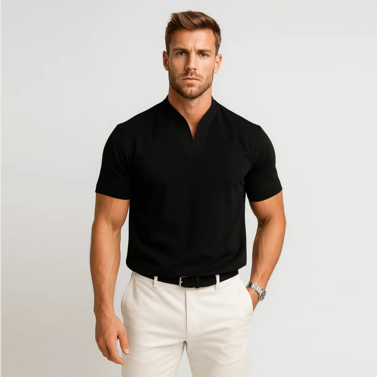The Canberra Men's CasualSplit Collar Cotton T Shirt