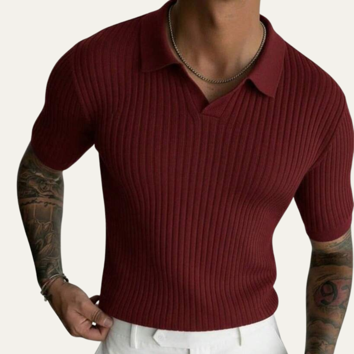 The Skye Men’s Trendy Short Sleeve Ribbed Knit Polo Shirt