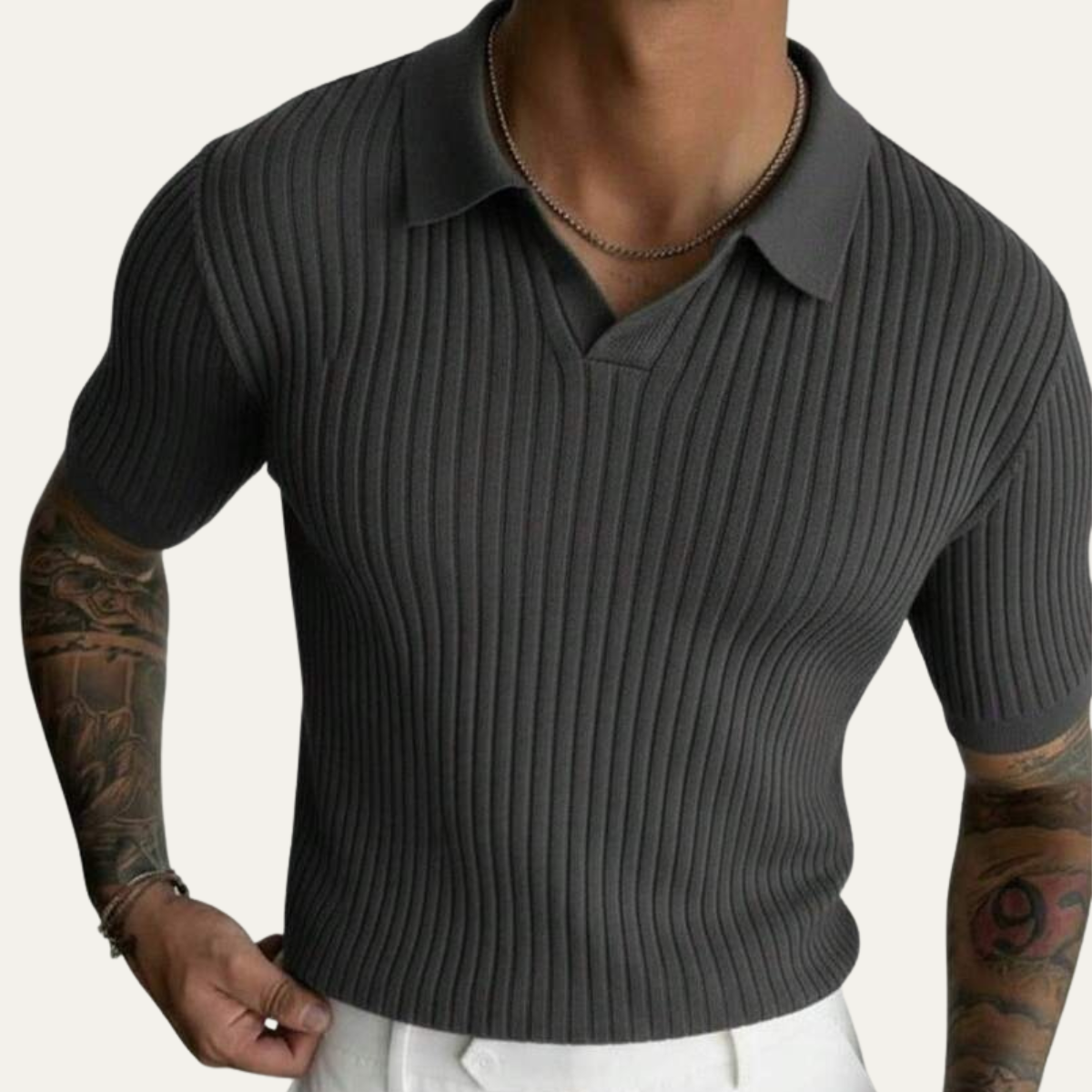 The Skye Men’s Trendy Short Sleeve Ribbed Knit Polo Shirt