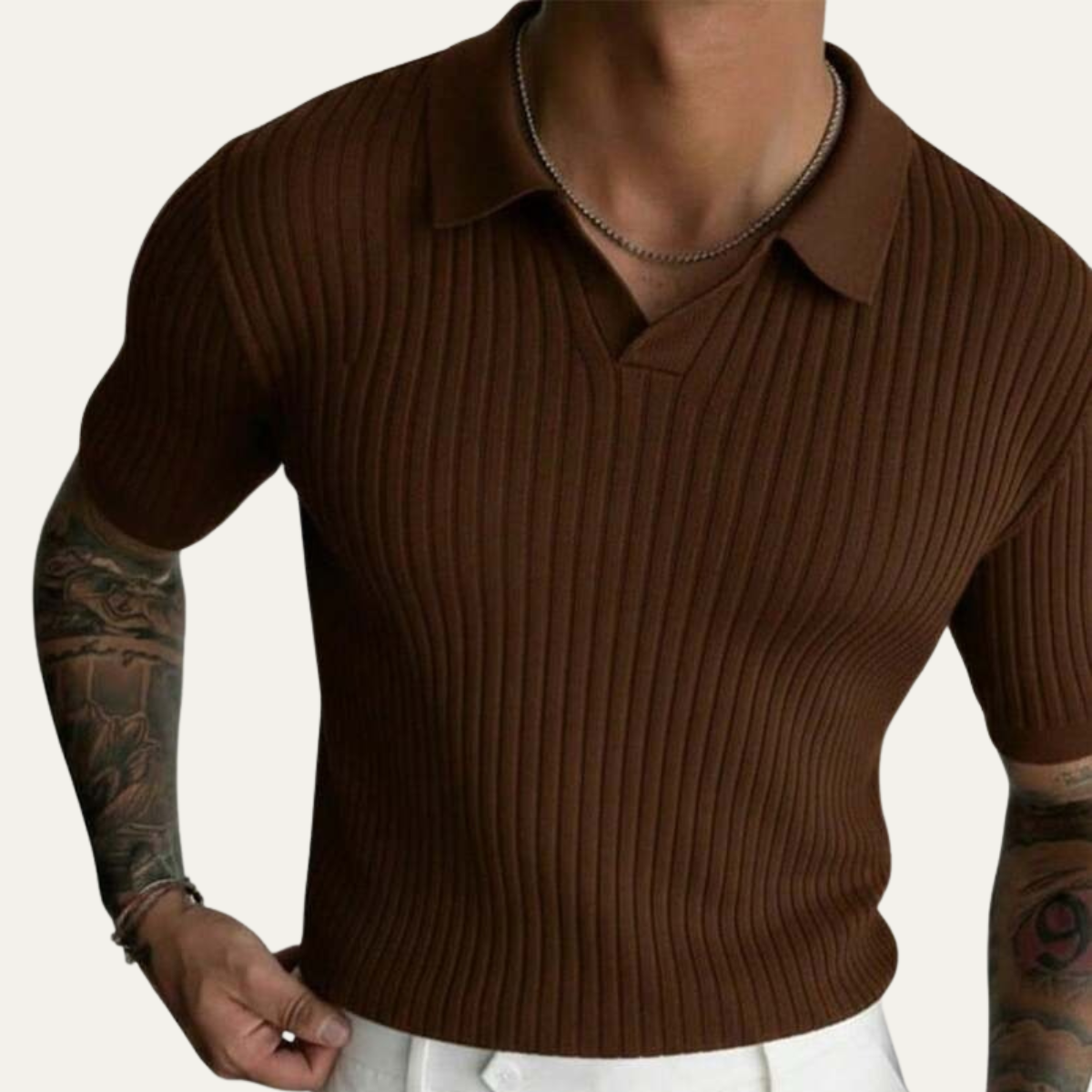 The Skye Men’s Trendy Short Sleeve Ribbed Knit Polo Shirt