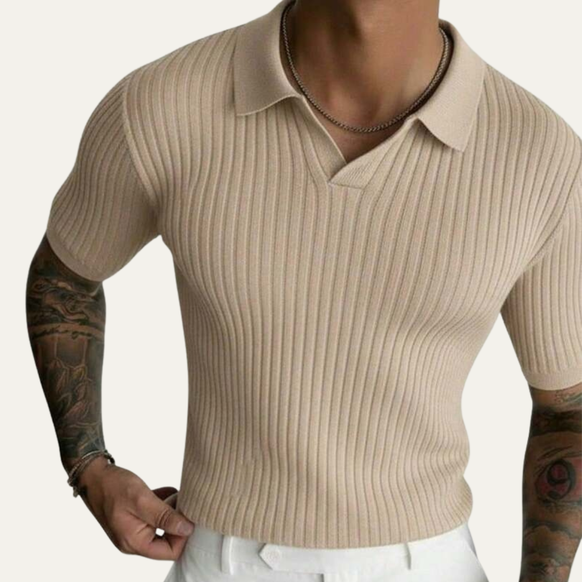 The Perth Men’s Lightweight Short Sleeve Ribbed Knit Polo Shirt