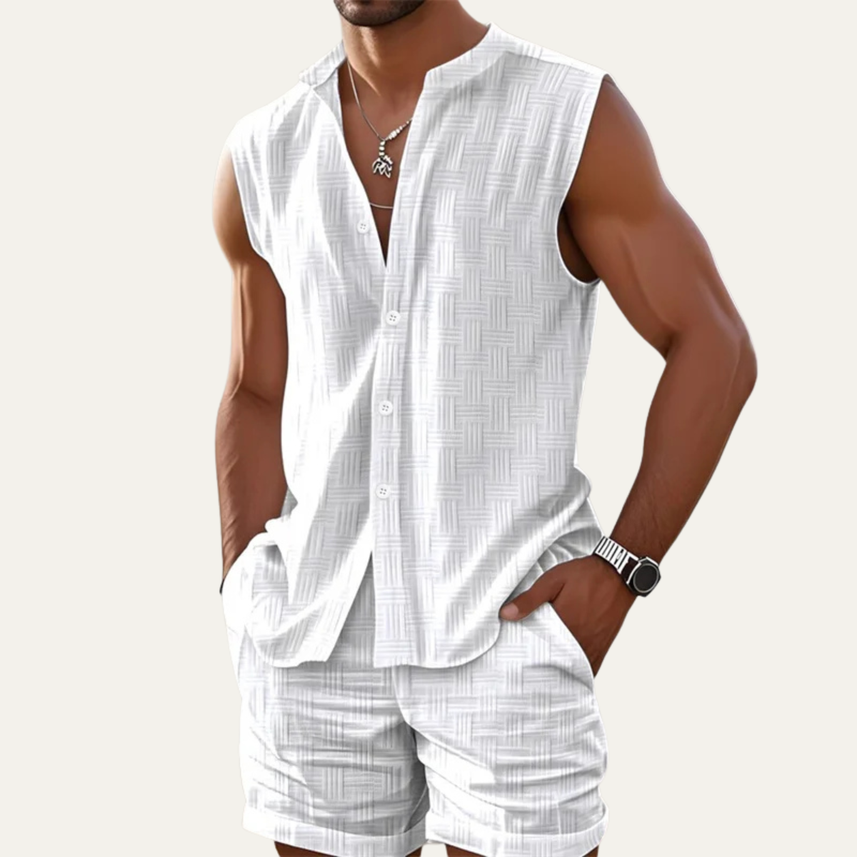 The Conwy Men’s Sleeveless Shirt and Shorts Two Piece Summer Set