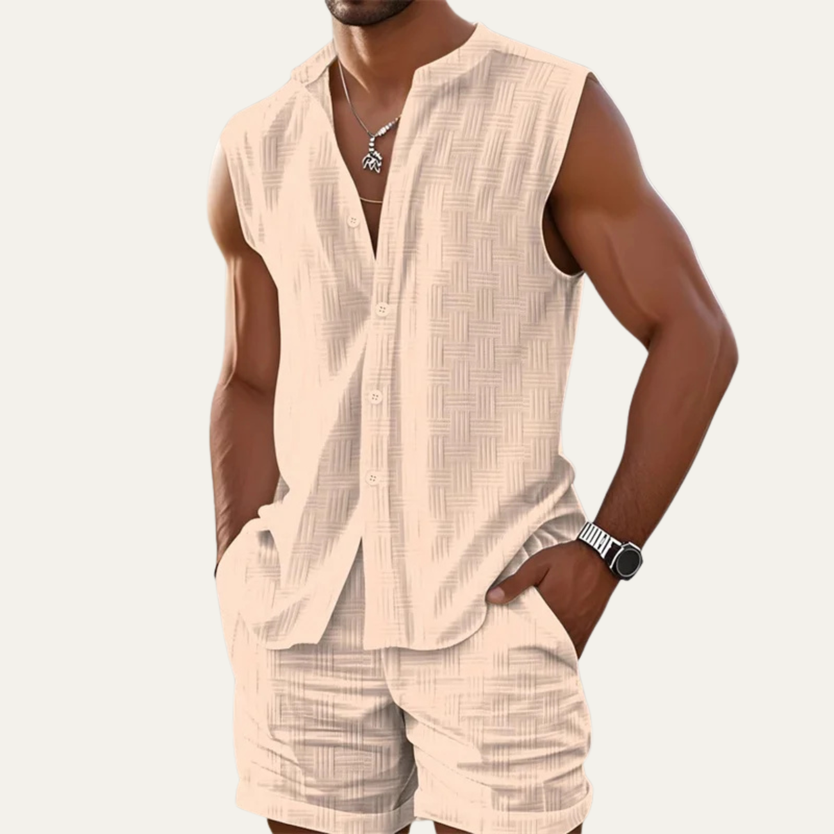 The Conwy Men’s Sleeveless Shirt and Shorts Two Piece Summer Set