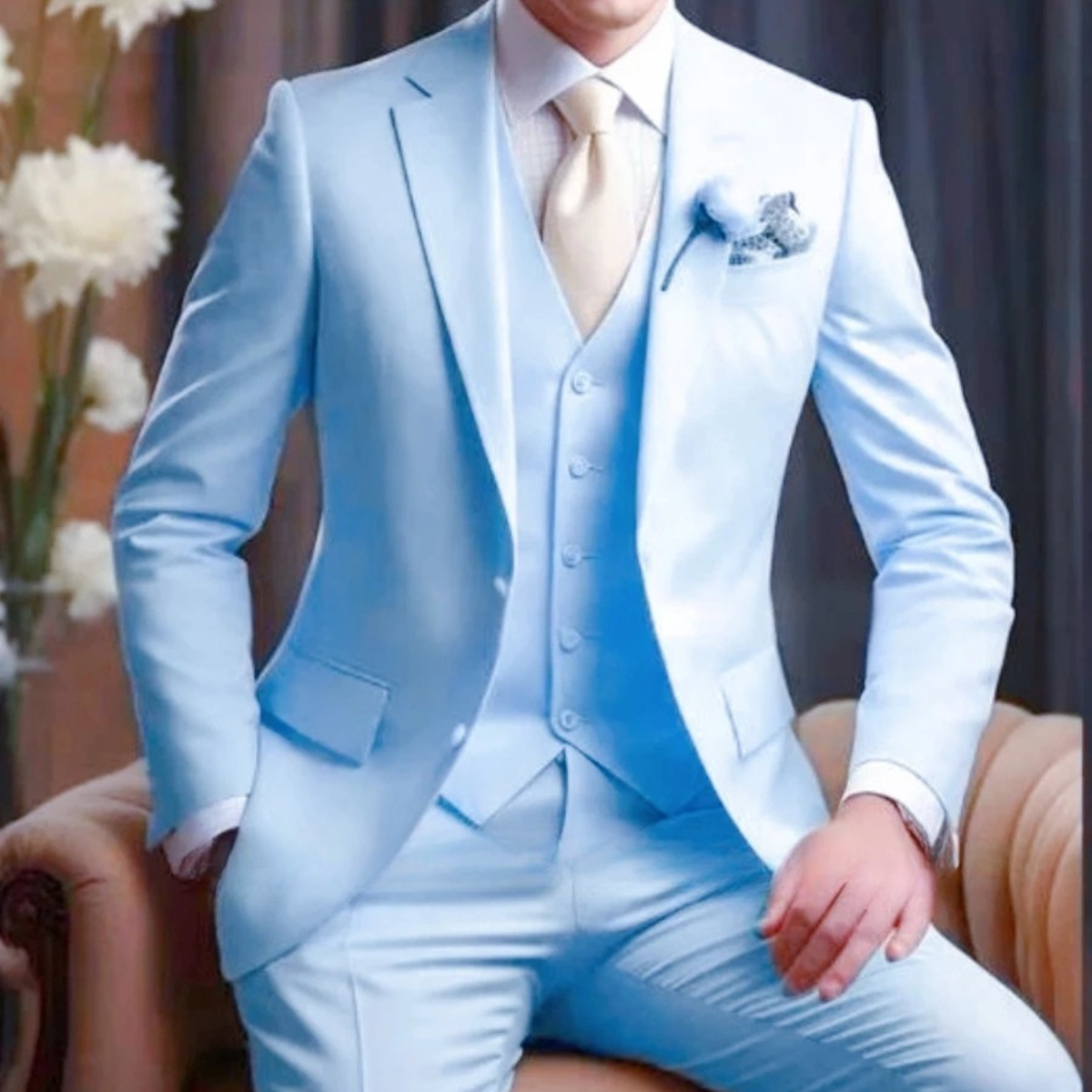 The Ugento Men’s Luxury 3 Piece Suit – Slim Fit Jacket Gilet Trousers