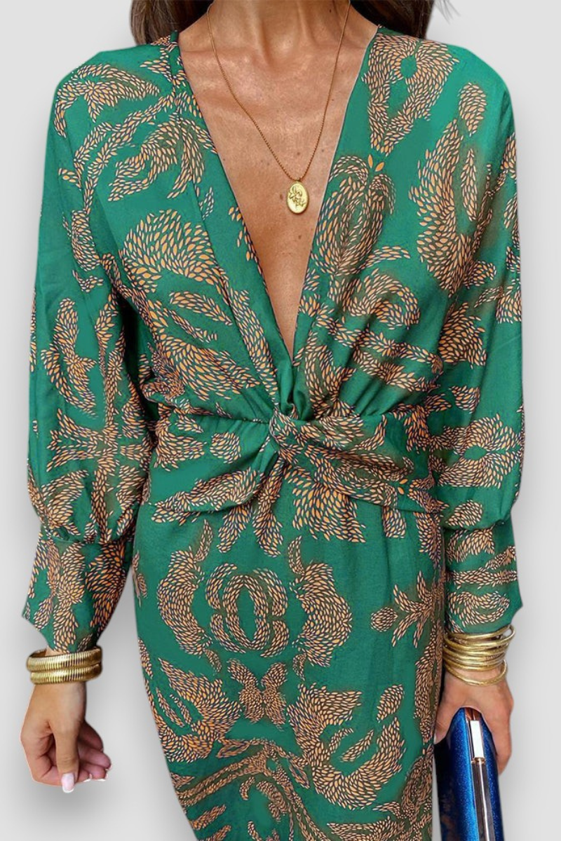 Women's Patterned Midi with Cinched Waist