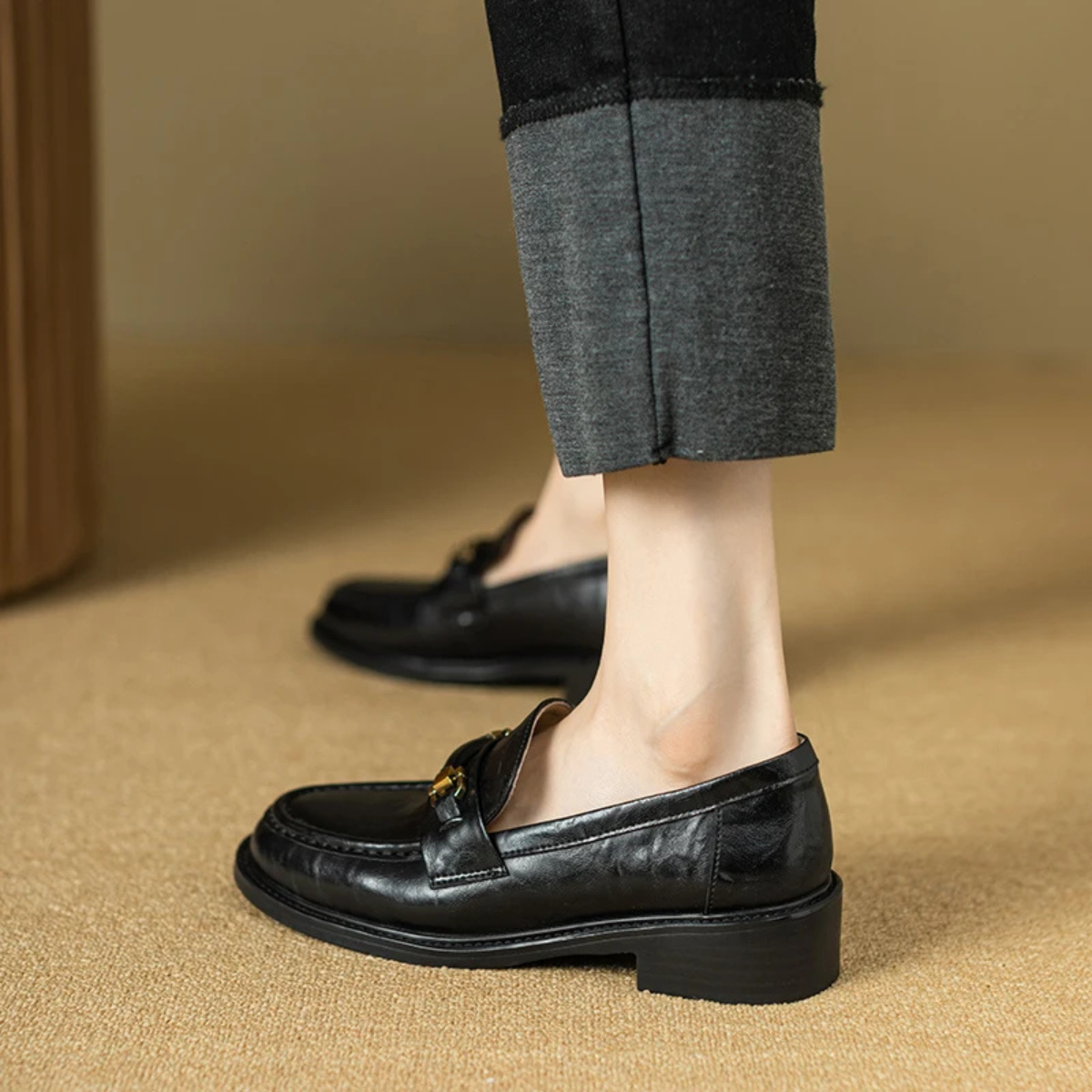 The Montepulciano Men’s Classic Slip On Leather Loafers with Metal Buckle