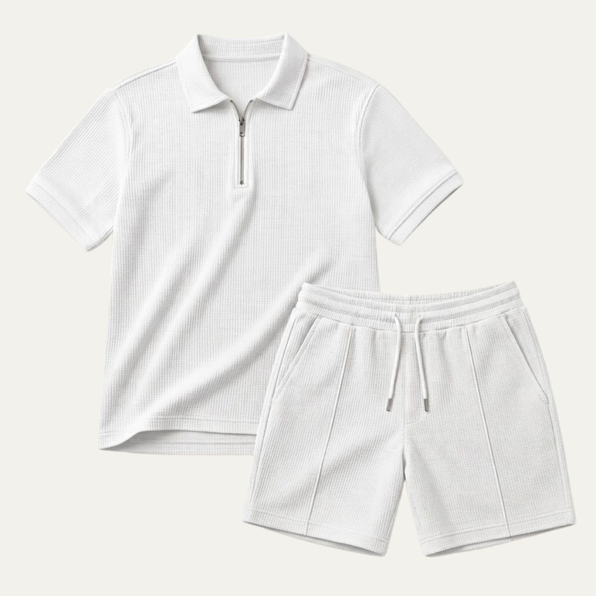 The Alba Men's Textured Zip Polo Shirt and Shorts Set