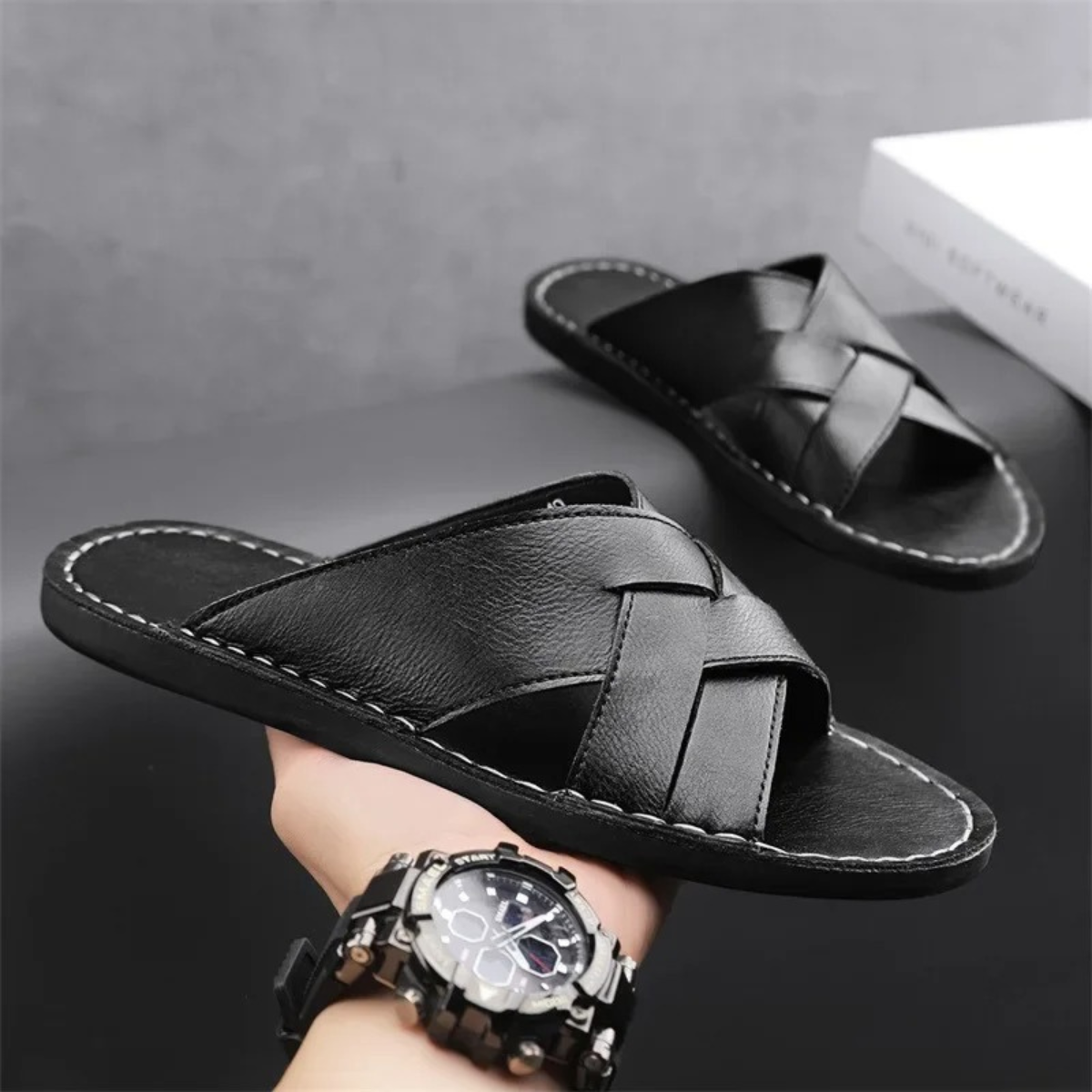 The York Minster Men’s Leather Cross Strap Sandals