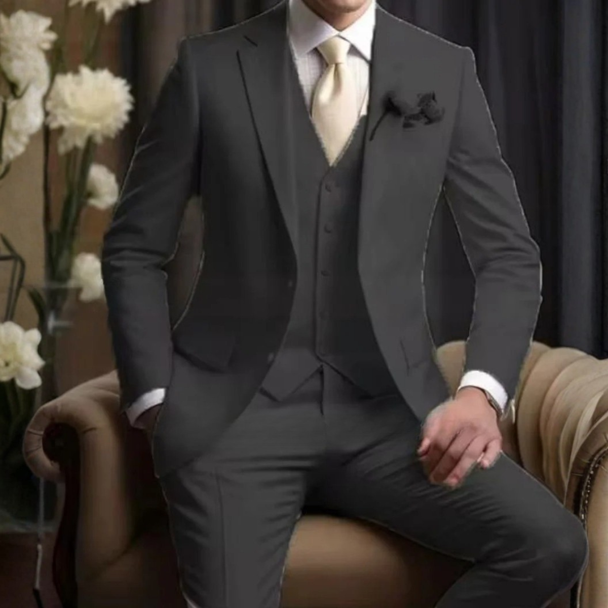 The Cisternino Men’s Wedding 3 Piece Suit – Slim Fit Jacket Gilet Tousers