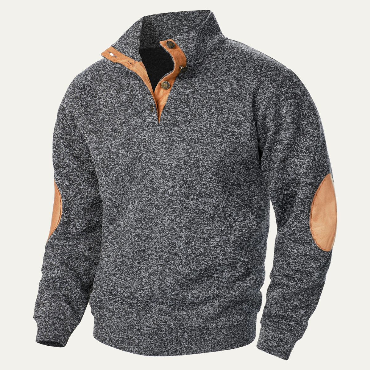 The Oakcrest Men's Stand Collar Fleece Jumper with Suede Elbow Patches