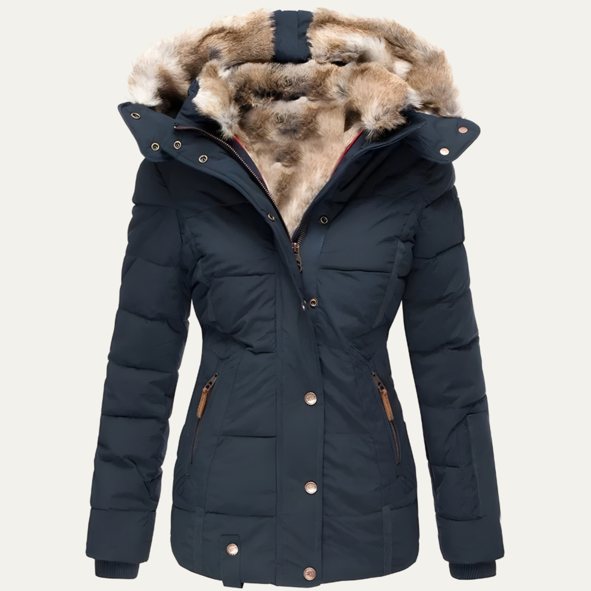 Women's Quilted Winter Coat | Long Jacket with Detachable Fur Hood