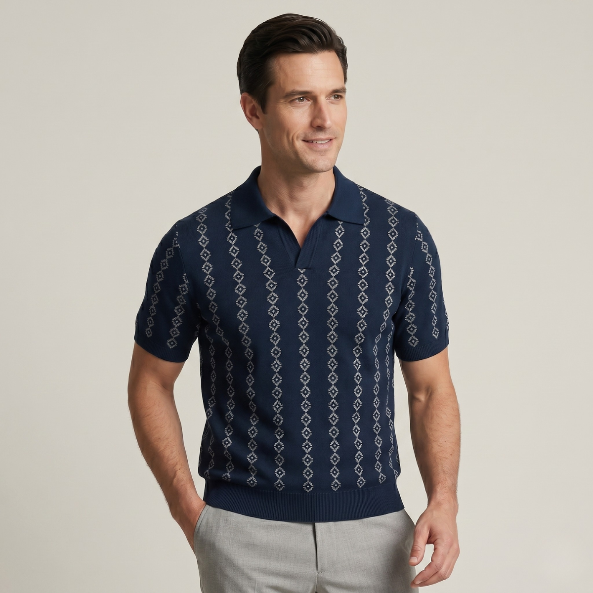 The Riccione Men’s Patterned Knit Polo Shirt