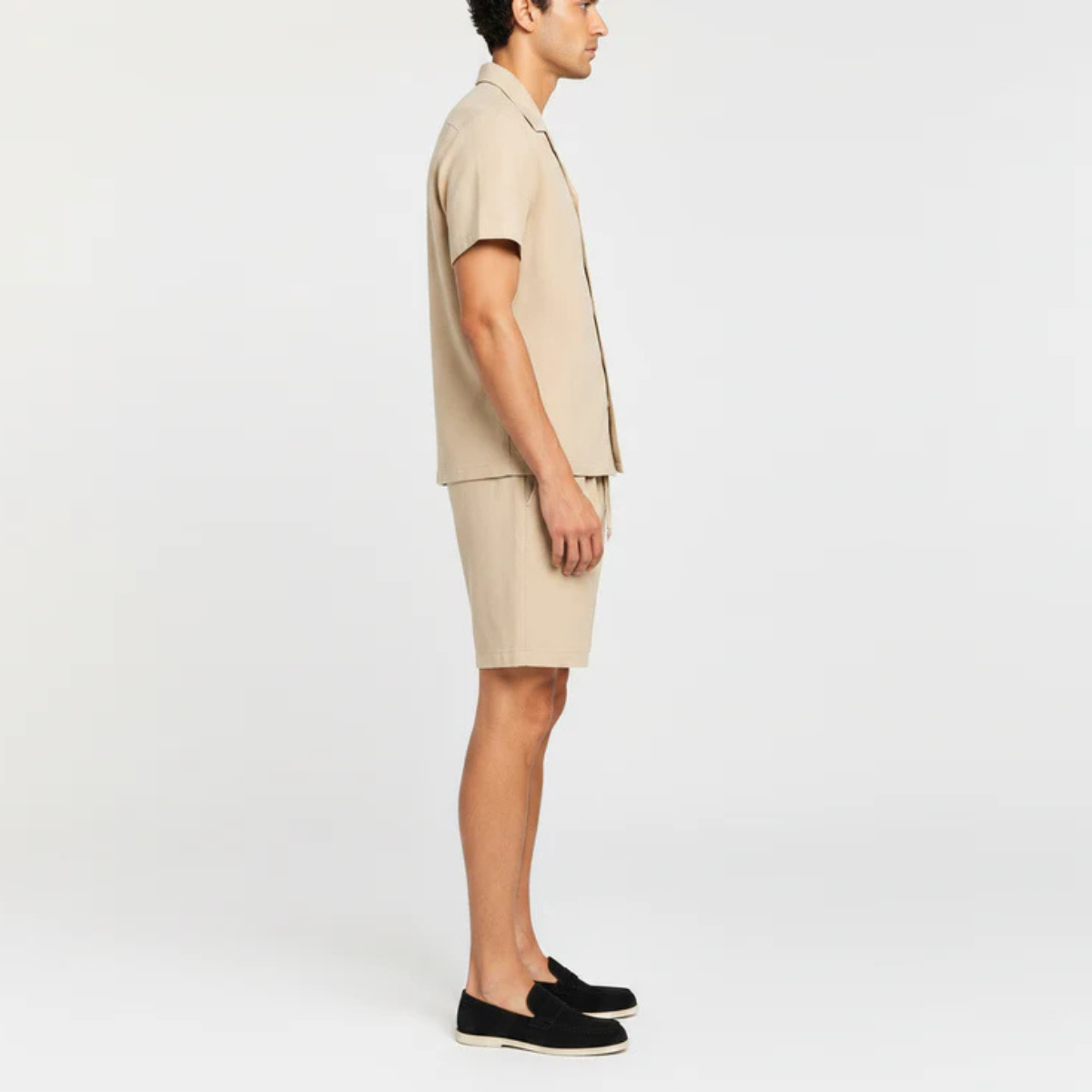 The Sarasota Men's Linen Collar Shirt & Drawstring Shorts Set - Beige