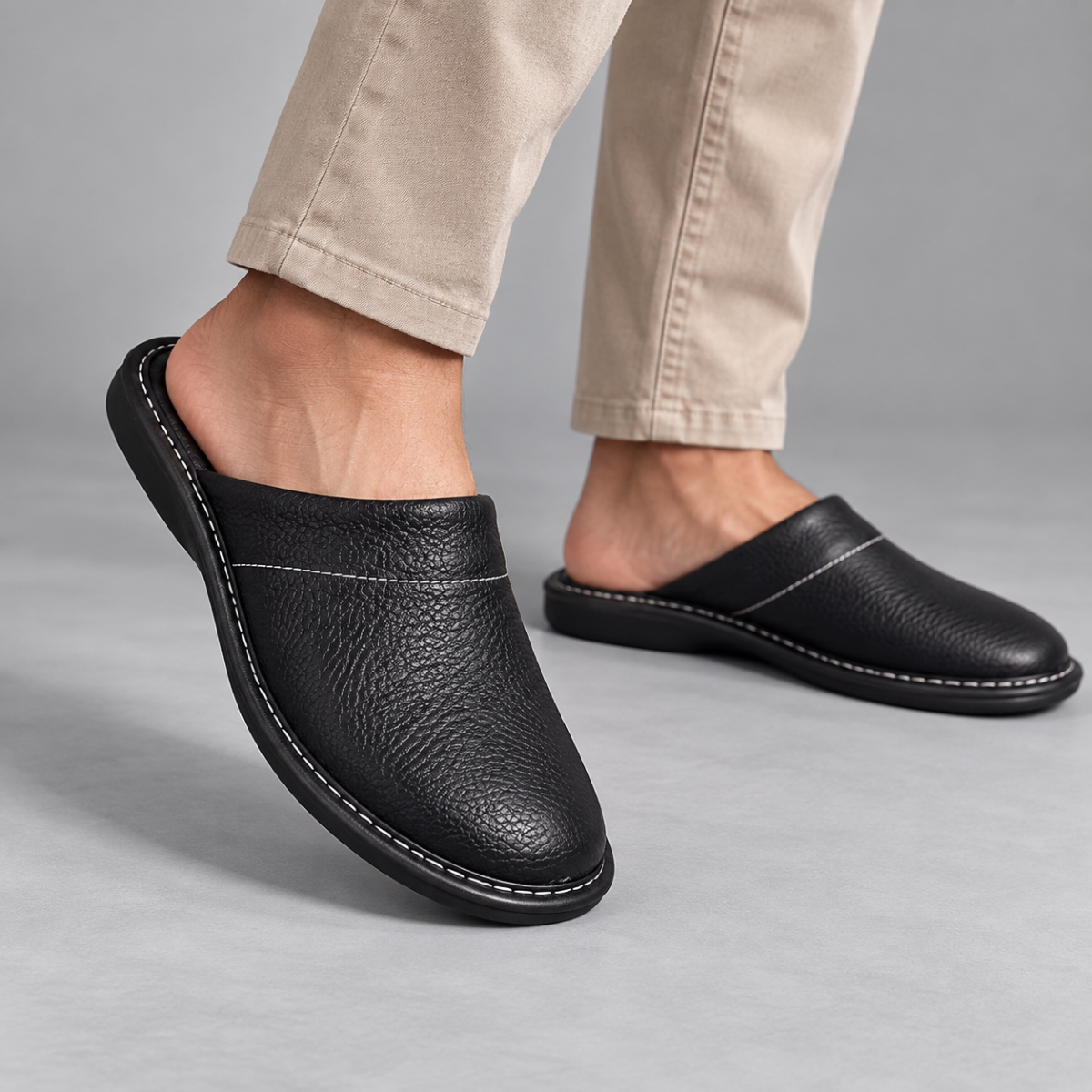 The Malvern Men's Leather House Shoes Slip On Clogs