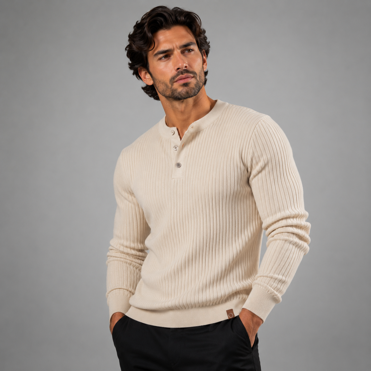 The Taormina Men's Ribbed Henley Knit Jumper
