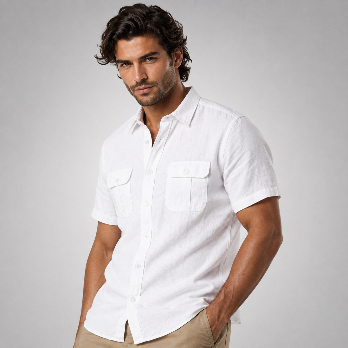 The Norwich Men’s Cotton Linen Short Sleeve Shirt with Double Pockets