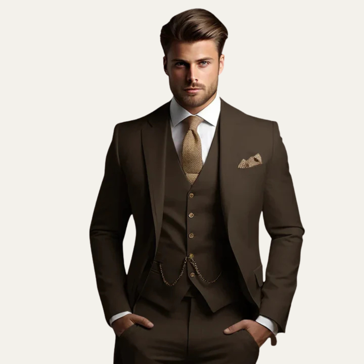 The Oakmont Men’s Classic Elegant Wedding 3 Piece Slim Fit Suit Set