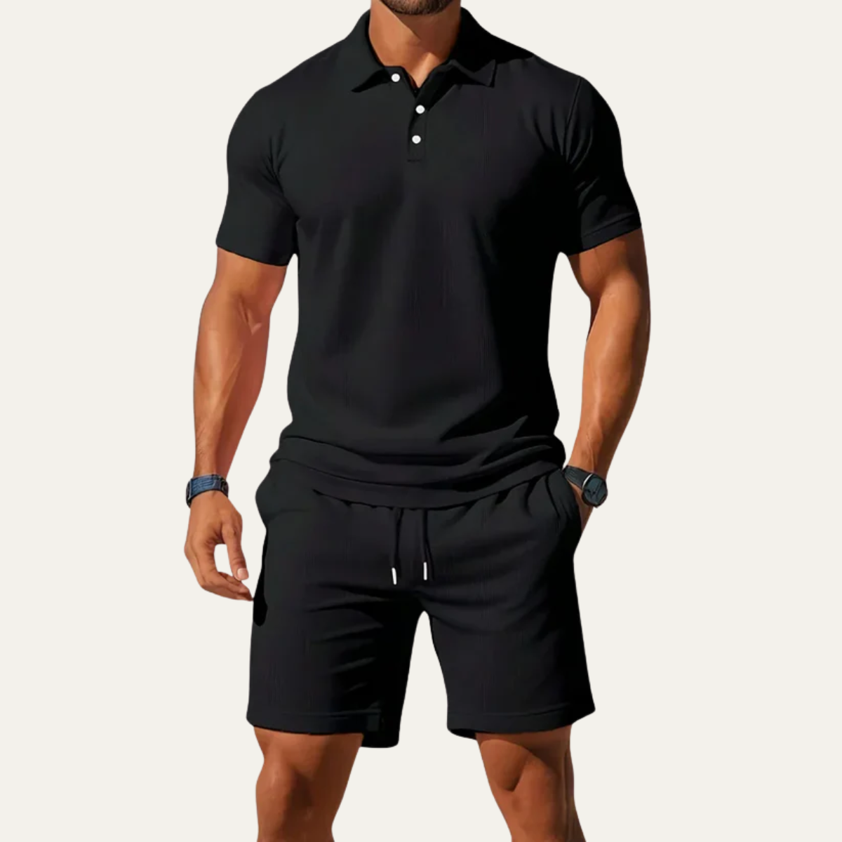 The St. Louis Men's Waffle Knit Polo Shirt & Shorts Set
