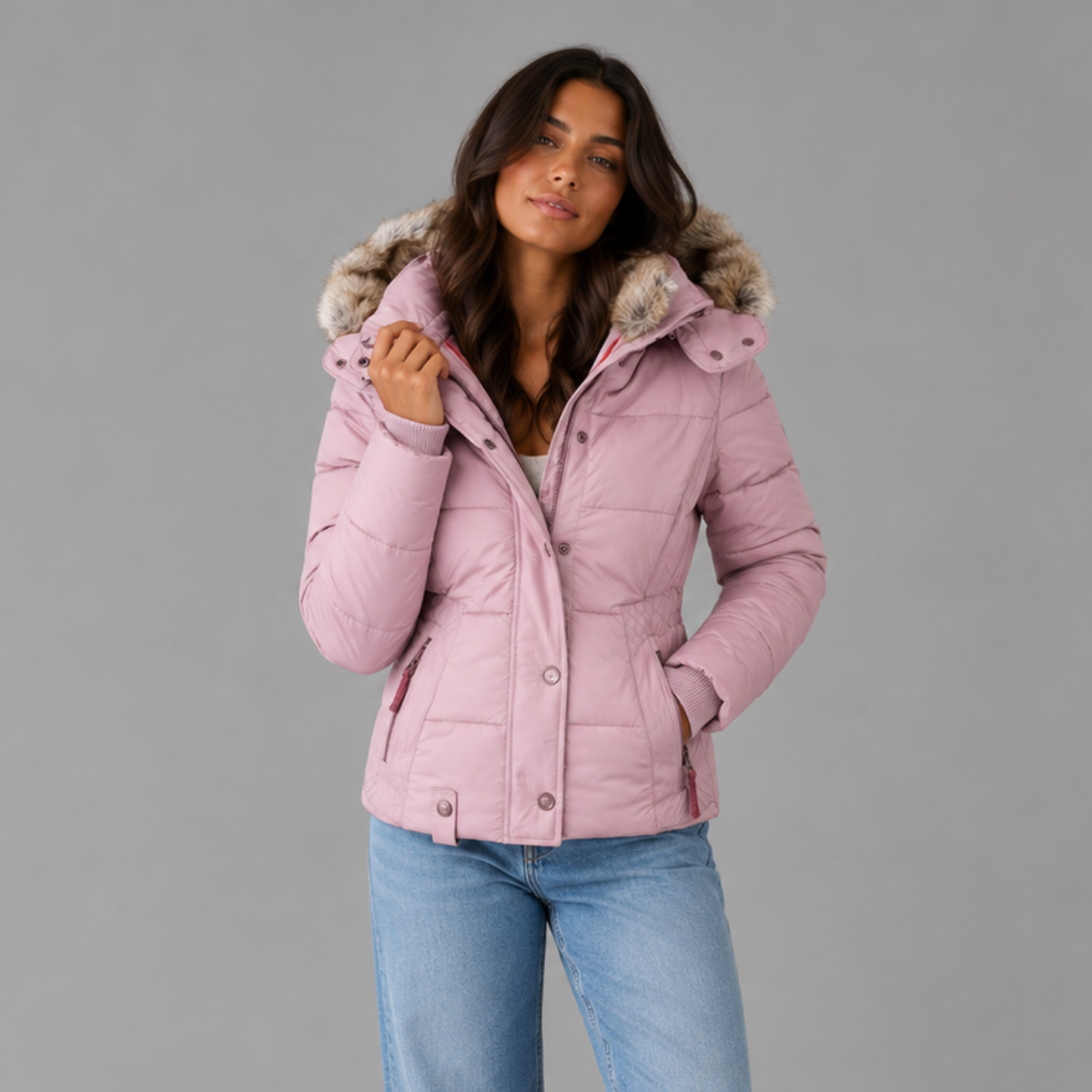 Women's Quilted Winter Coat | Long Jacket with Detachable Fur Hood