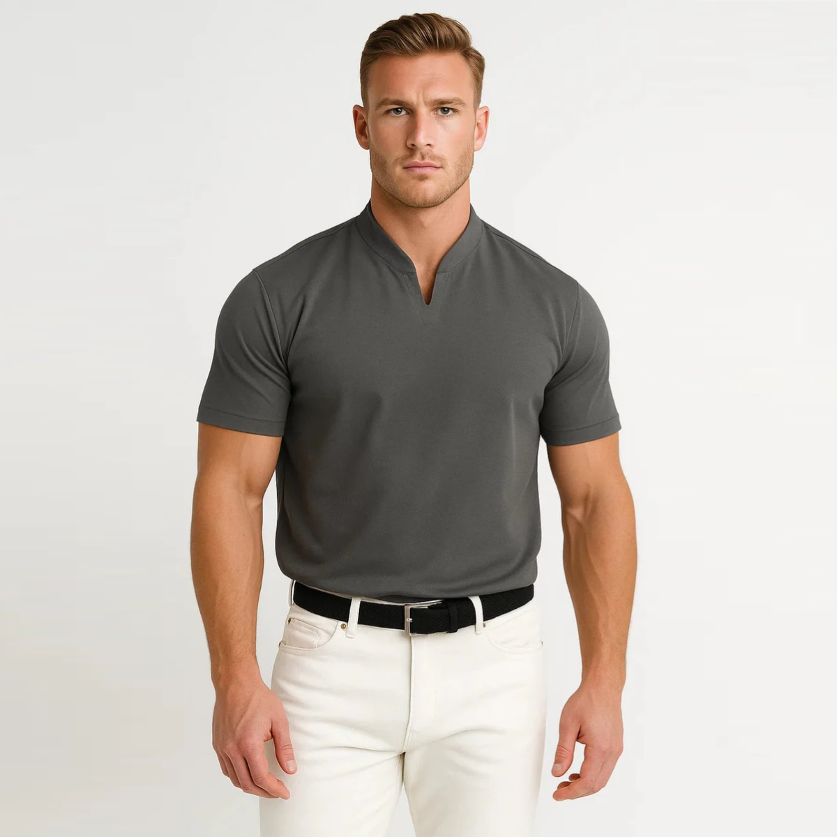 The Canberra Men's CasualSplit Collar Cotton T Shirt