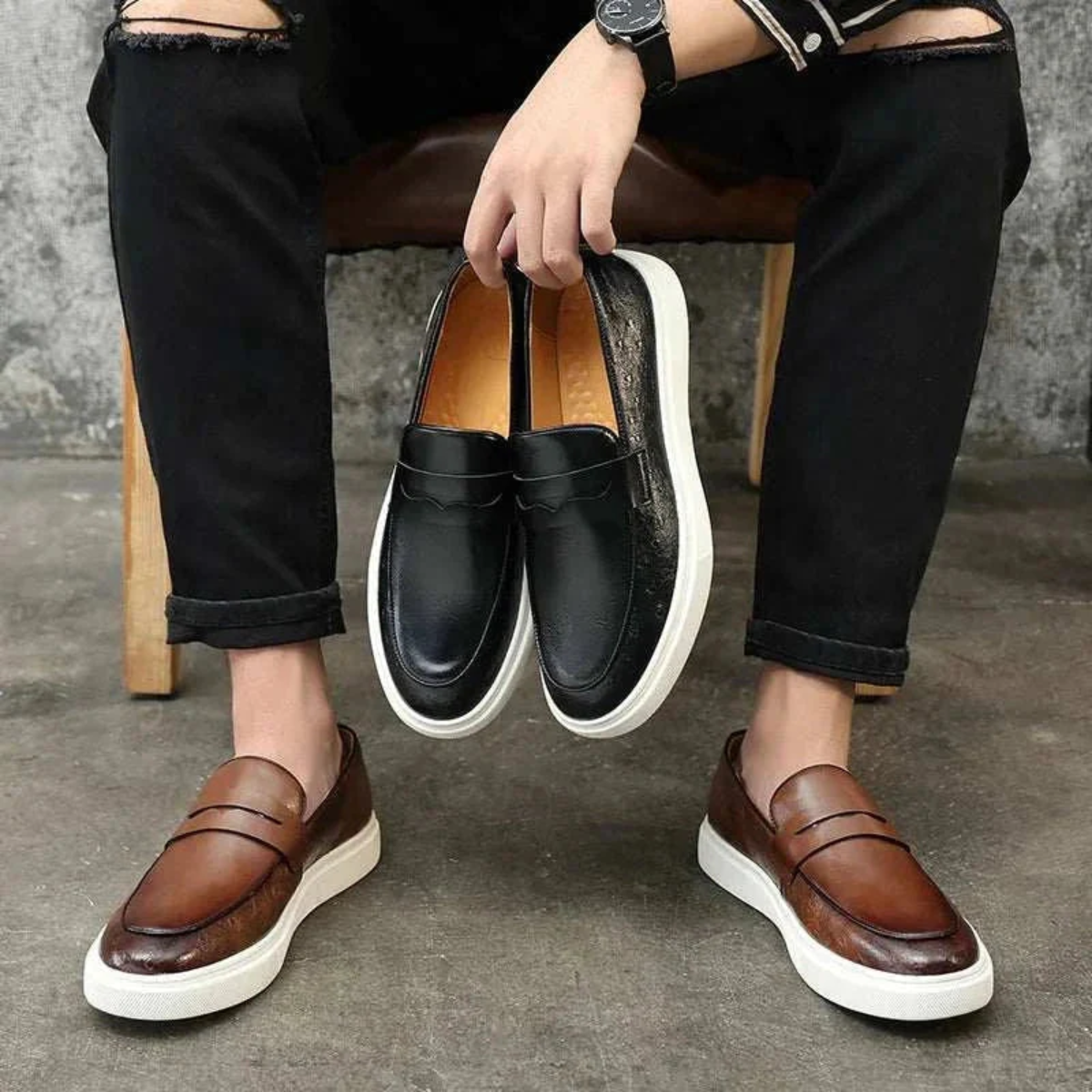 The Arezzo Men’s Leather Loafer Trainers