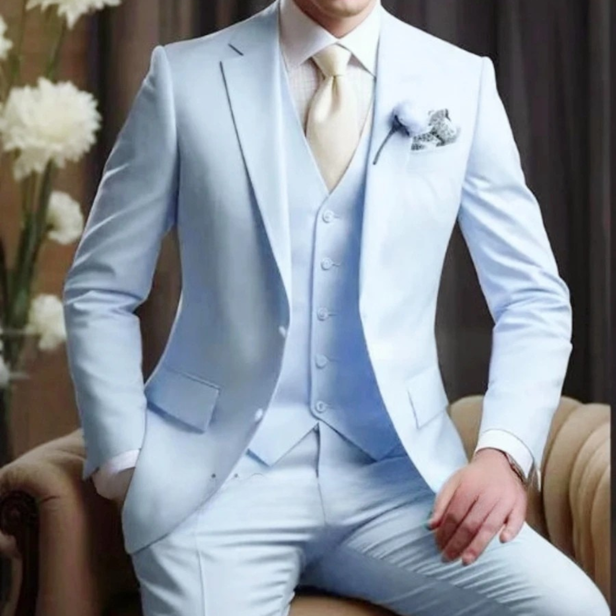 The Ugento Men’s Luxury 3 Piece Suit – Slim Fit Jacket Gilet Trousers