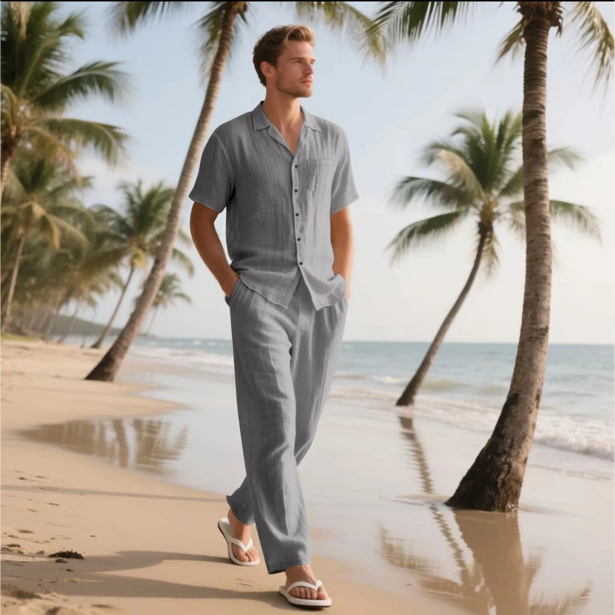 The Montmartre Men’s Casual Summer Linen Shirt & Trousers Set