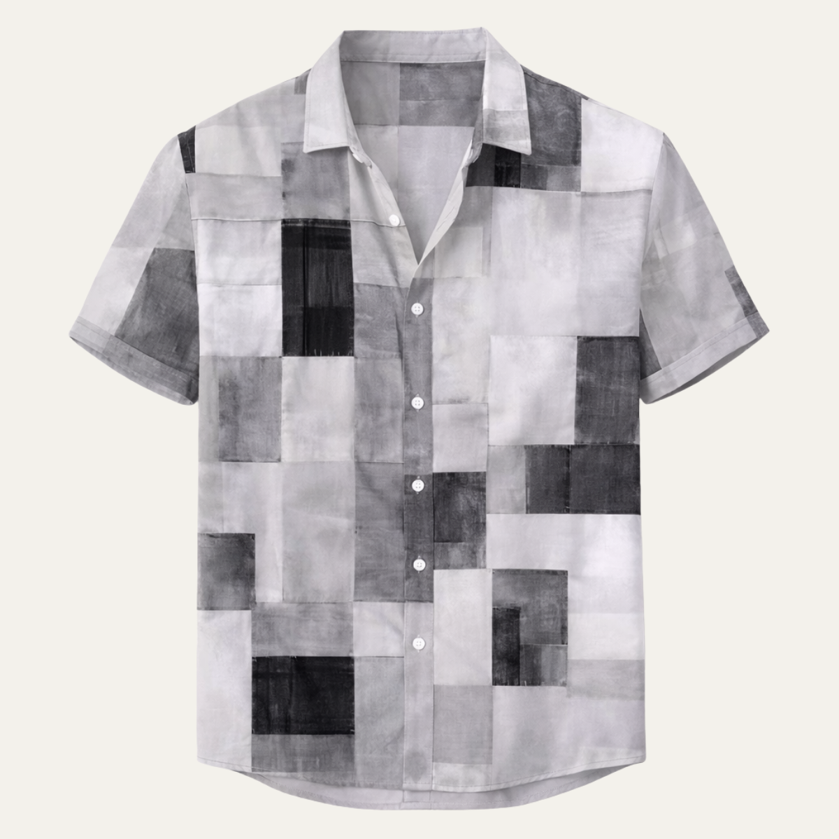 The Alnwick Trendy Patchwork Short Sleeve Button Up Shirt
