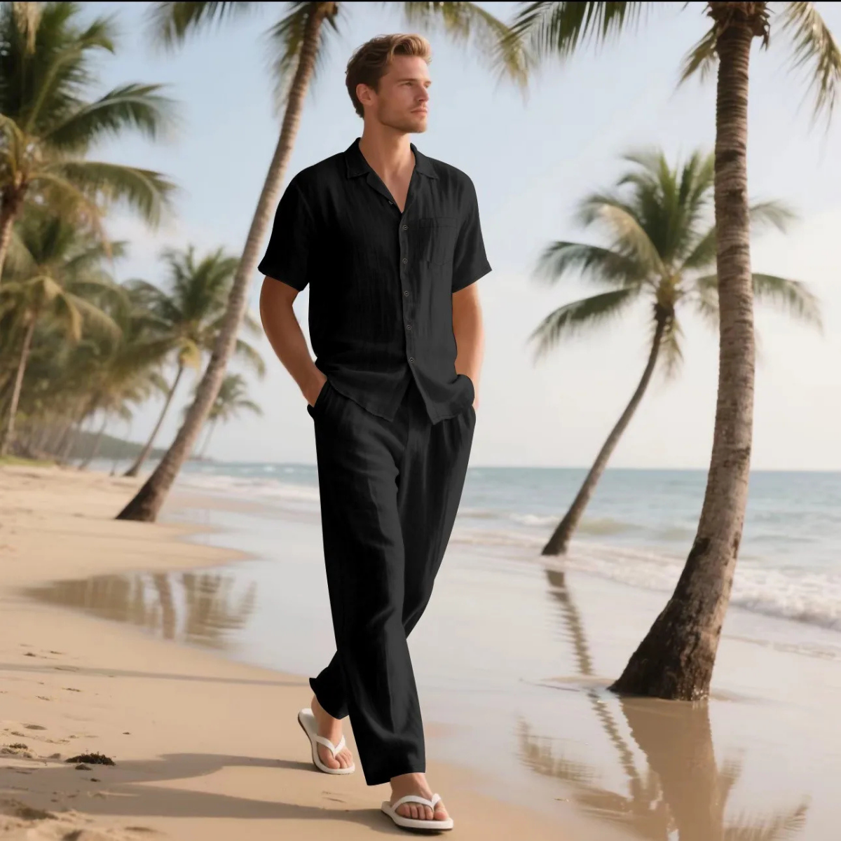 The Montmartre Men’s Casual Summer Linen Shirt & Trousers Set