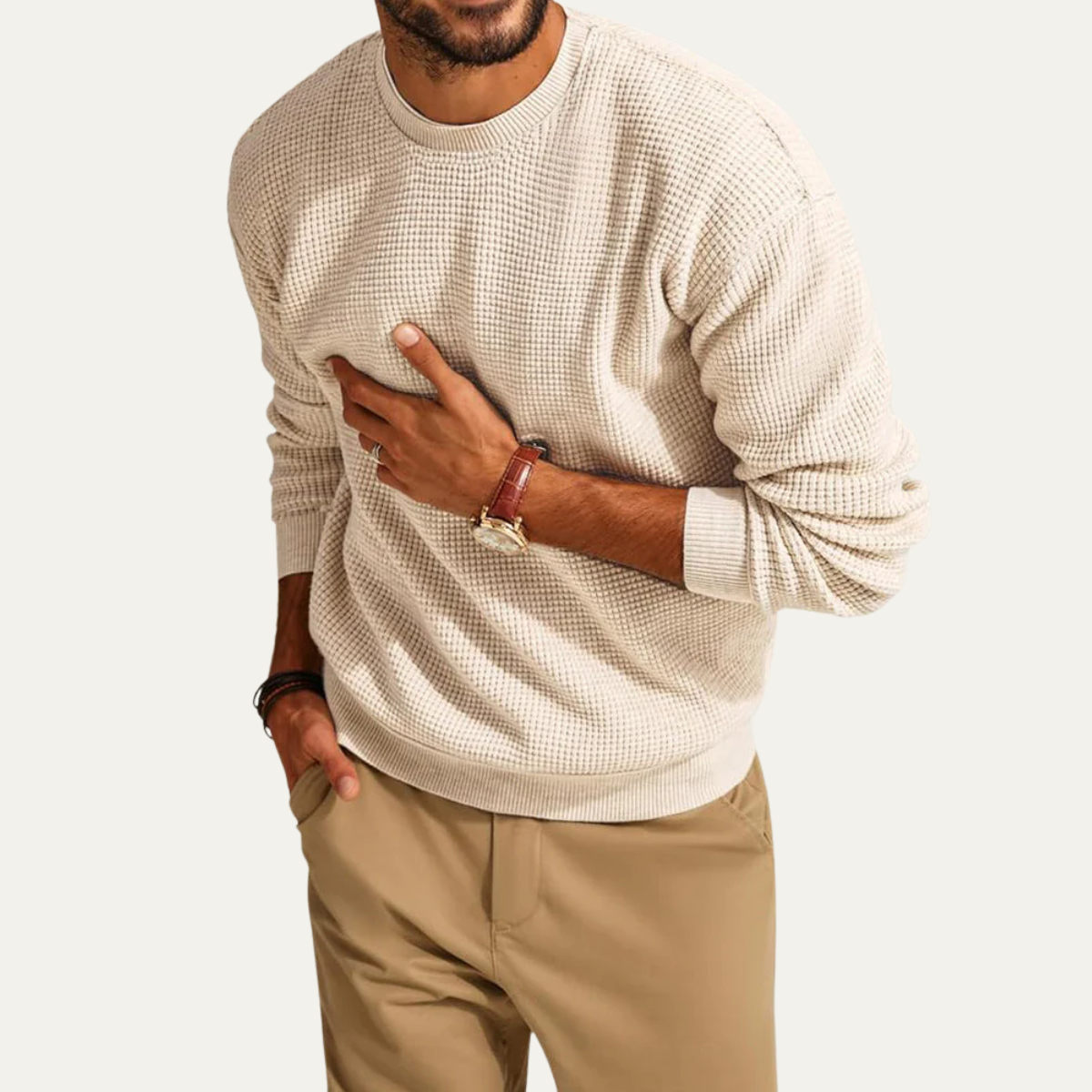 Men's Luxury Loose Fit Waffle Texture Jumper