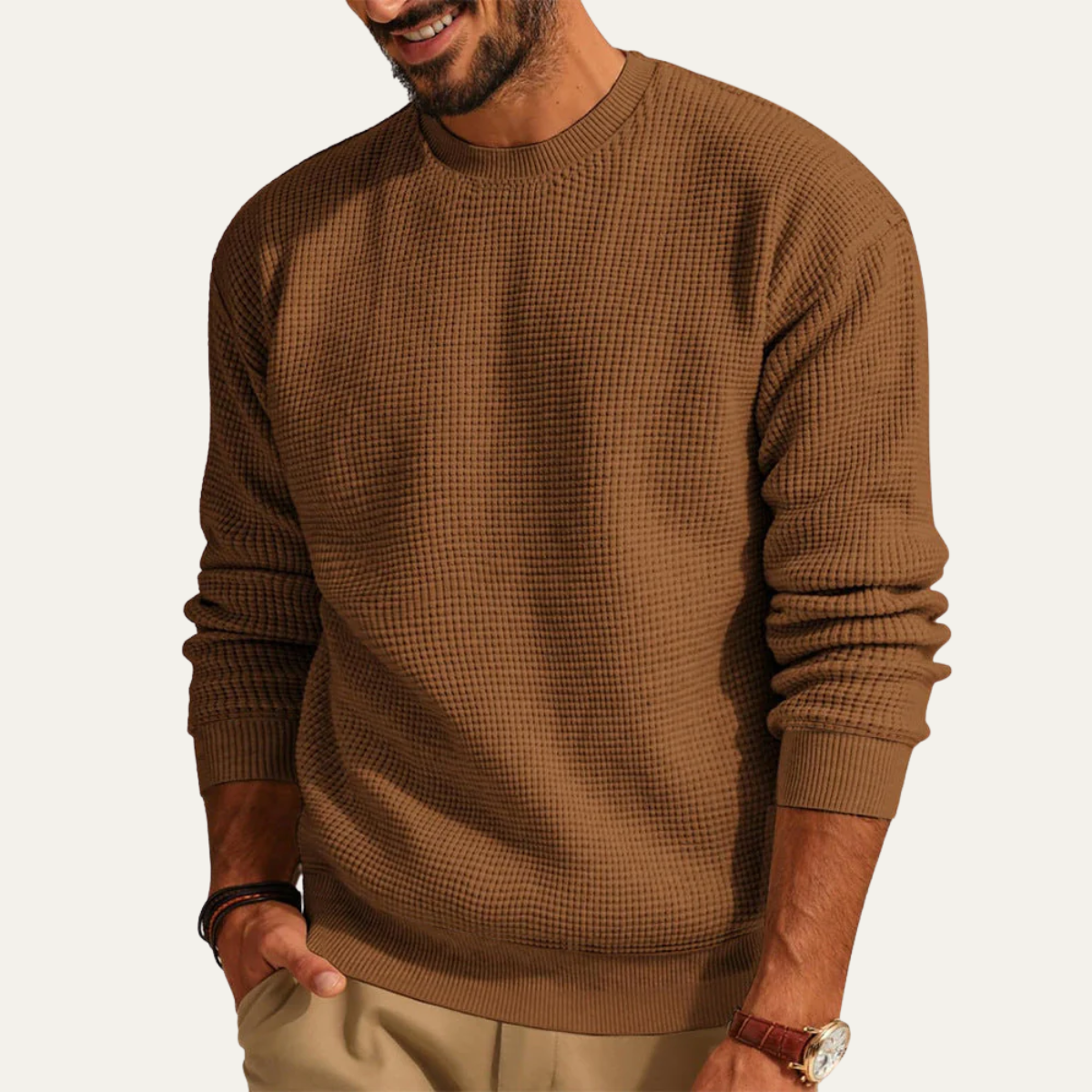 Men's Luxury Loose Fit Waffle Texture Jumper