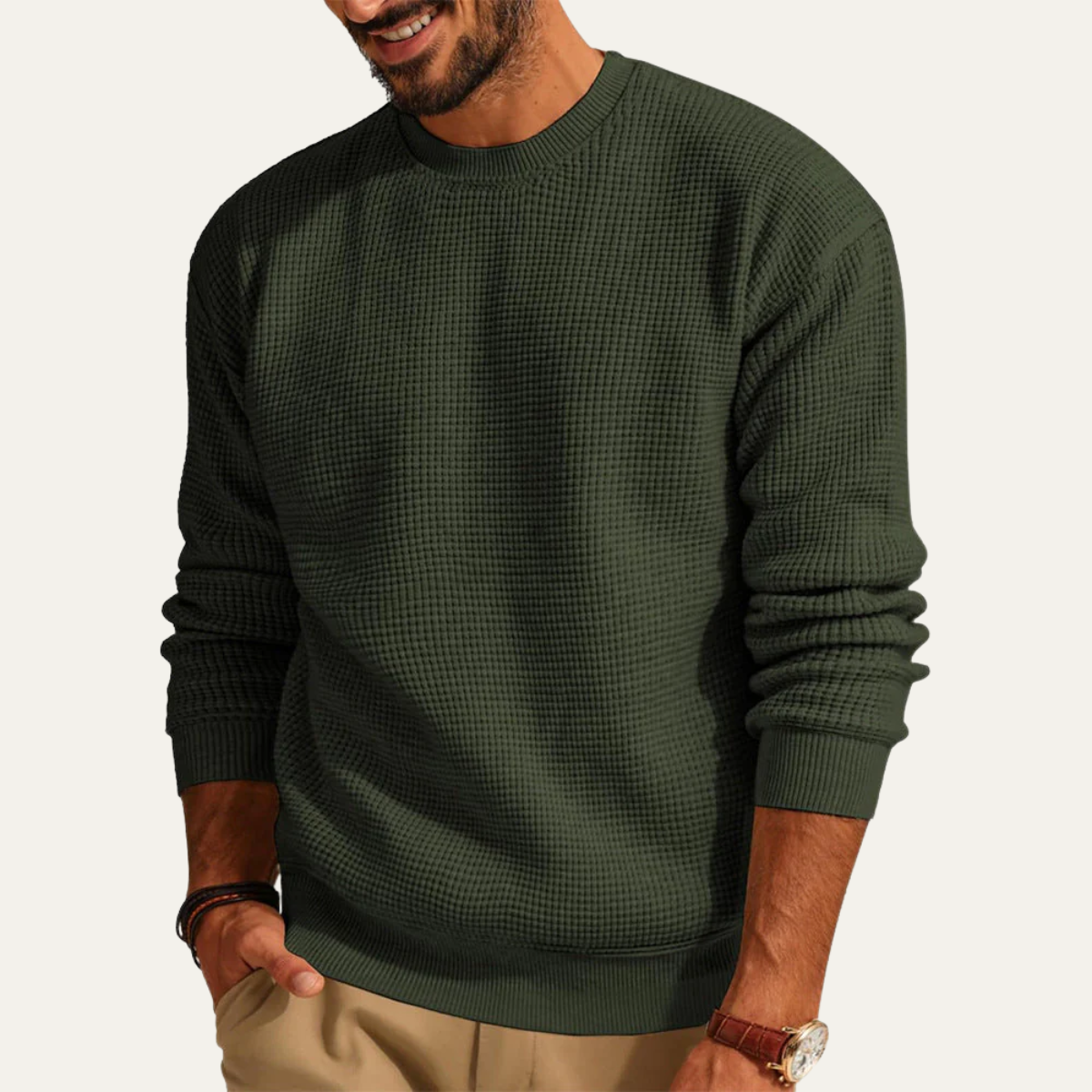Men's Luxury Loose Fit Waffle Texture Jumper