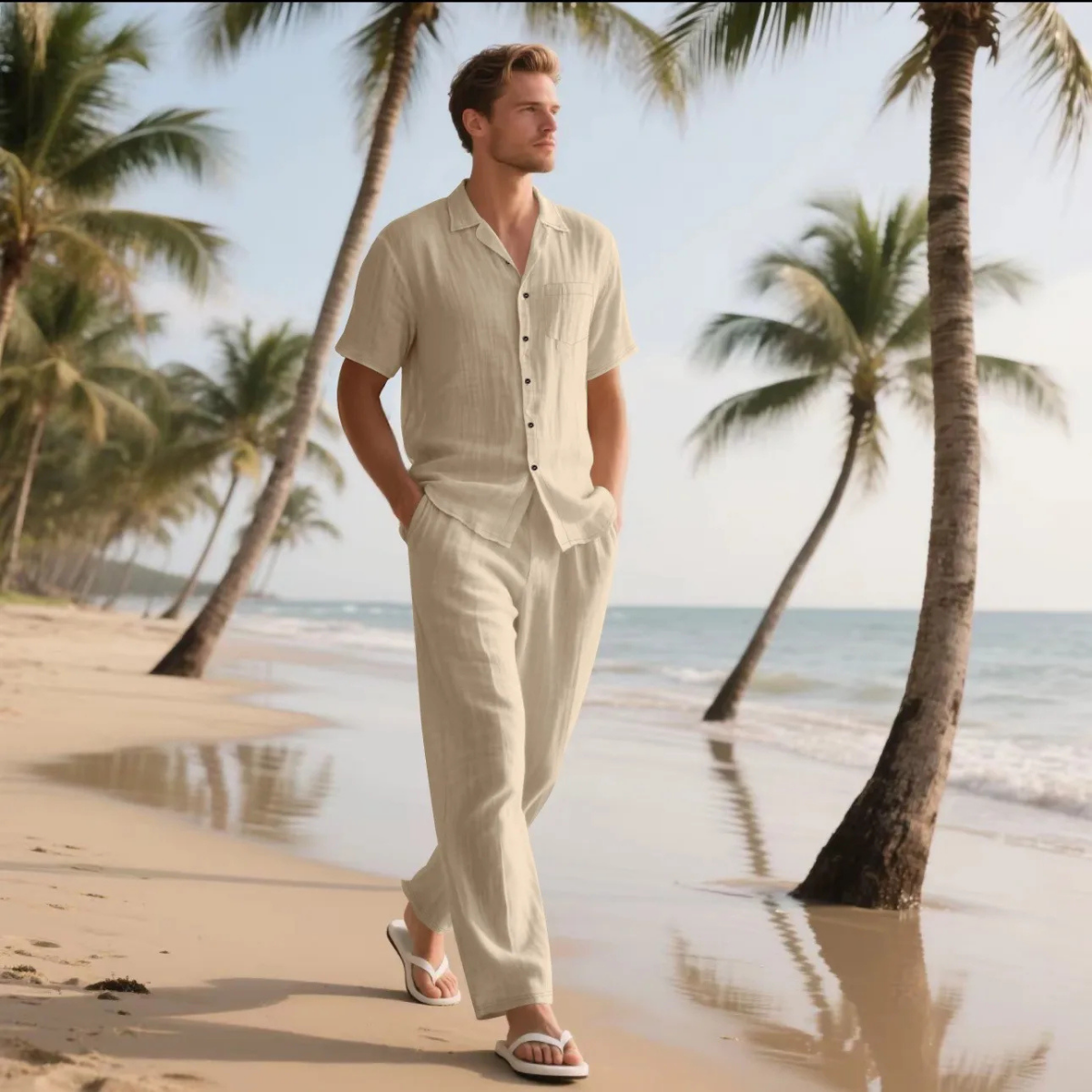The Le Marais Men’s Trendy Summer Linen Shirt & Trousers Set
