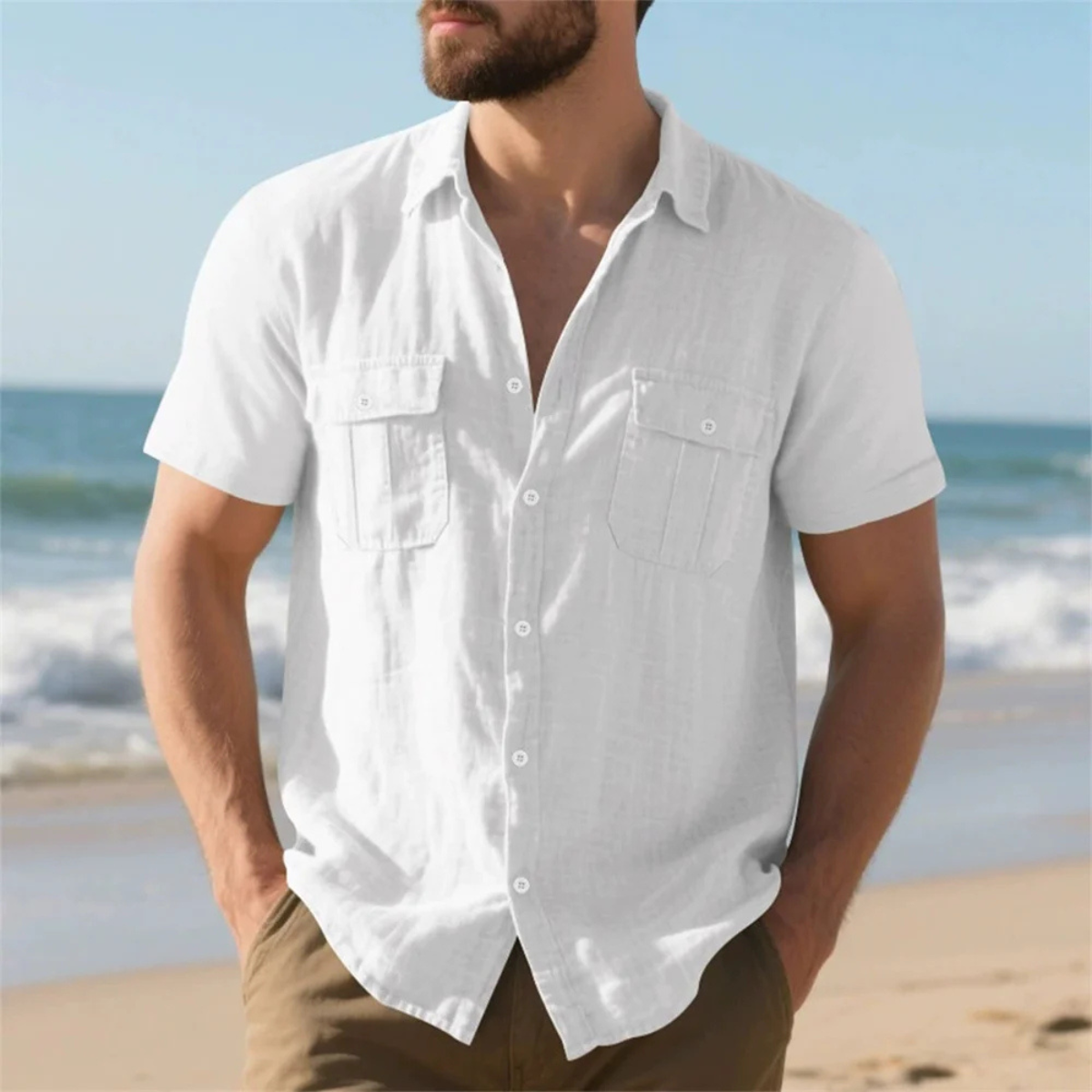 The Norwich Men’s Cotton Linen Short Sleeve Shirt with Double Pockets