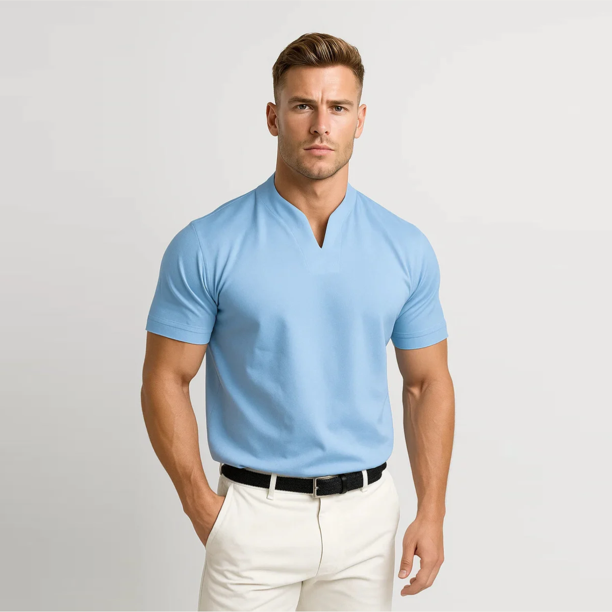The Canberra Men's CasualSplit Collar Cotton T Shirt