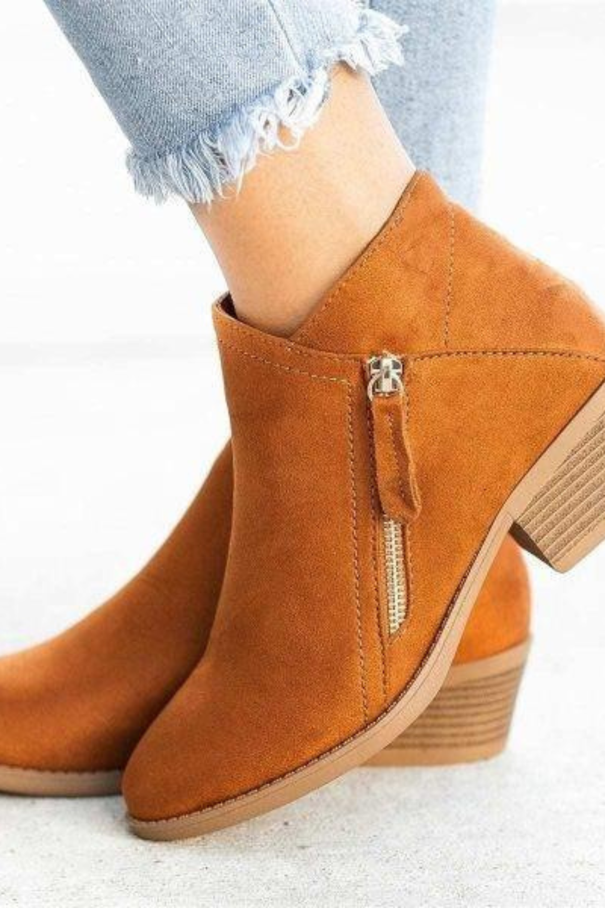 Women's Western Ankle Boots with Side Zipper Block Heel